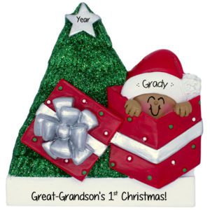 Image of Great-Grandson's 1st Christmas Baby In Gift Glittered Tree Ornament African American
