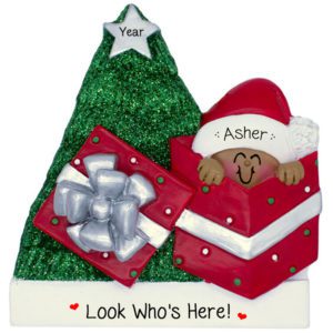 Image of Personalized Baby In Gift Glittered Tree Ornament African American
