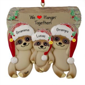 Image of Personalized Sloth Family Of 3 Glittered Ornament