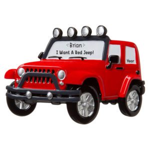 Image of Personalized I Want A Jeep RED 4X4 Ornament