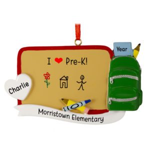 Image of Personalized I Love PRE-K Chalkboard Christmas Ornament