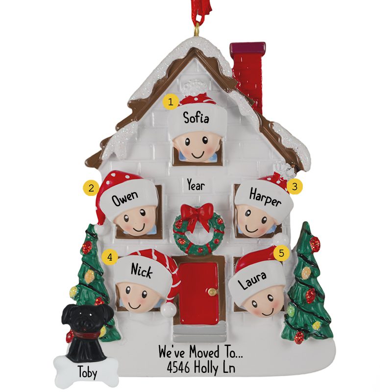 Personalized Family Of 5 With 1 Pet In New Home Ornament - Personalized ...