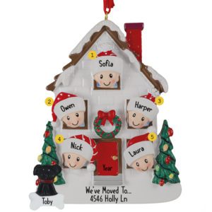 Image of Personalized Family Of 5 With 1 Pet In New Home Ornament