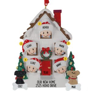 Image of Personalized Family Of 5 With 2 Pets In New Home Ornament