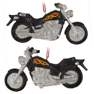 Image of Personalized BLACK Motorcycle With FLAMES 3-D Ornament