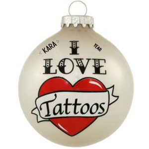 Image of Personalized I Love Tattoos Glittered Glass Ornament