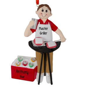 Image of Personalized Man Grilling At BBQ With Cooler Ornament