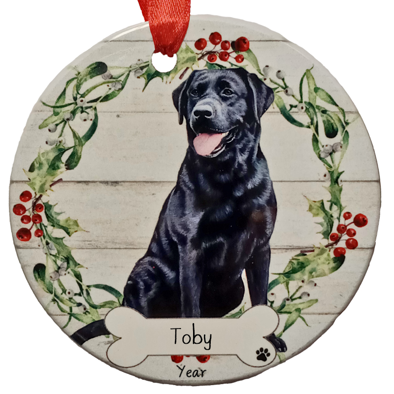 Black Labrador Retriever in Wreath Ornament 