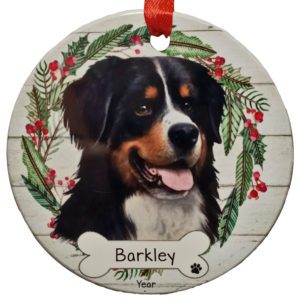 Image of Bernese Mountain Dog Personalized Ceramic Wreath Ornament