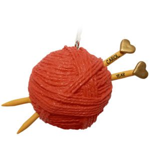 Image of Personalized Knitting Needles In Yarn Ball 3-D Ornament