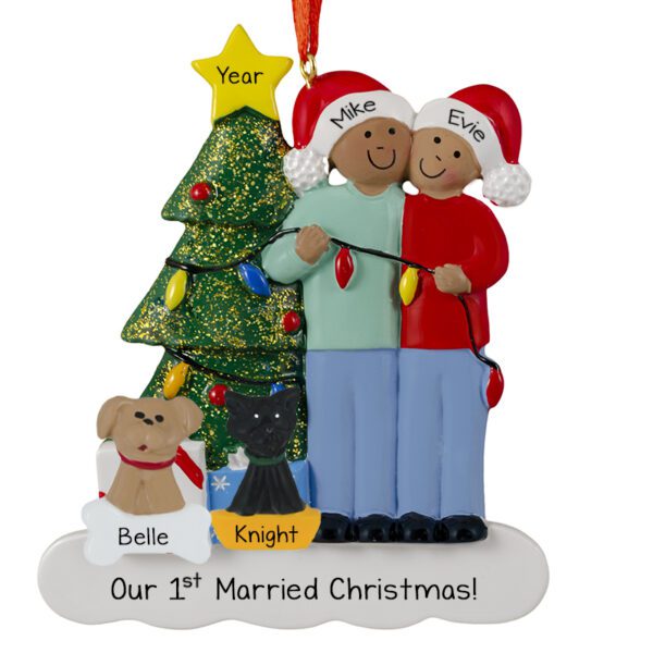 Personalized African American 1st Married Christmas With 2 Pets ...