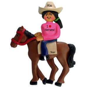 Image of FEMALE Horseback Rider PINK Shirt Christmas Ornament African American