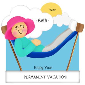 Image of Personalized Permanent Vacation Retirement FEMALE On Hammock Ornament