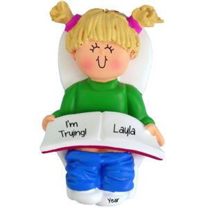 Image of BLONDE Little Girl Learning To Potty Train Personalized Ornament