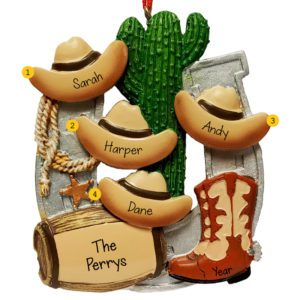 Image of Personalized Family Of 5 Cowboy Hats And Boots Ornament