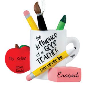 Image of Personalized Teacher 3-D Mug With Supplies And Eraser Ornament