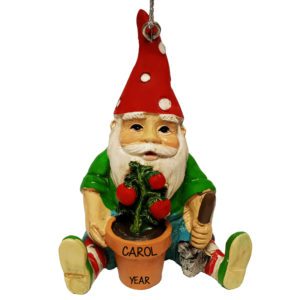 Image of Personalized Garden Gnome Pushing WHEEL BARROW 3-D Ornament