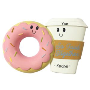 Image of Personalized Cute Pink Donut and Coffee Ornament