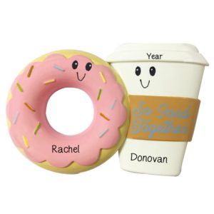 Image of Personalized Couple Pink Donut and Coffee Ornament