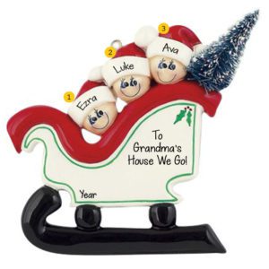 Image of Personalized 3 Grandkids In Sleigh Ornament