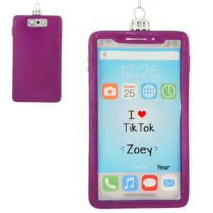 Image of I Love TikTok PURPLE Smart Phone Glass Personalized Ornament