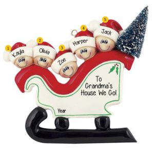 Image of Personalized 5 Grandkids In Christmasy Sleigh Ornament