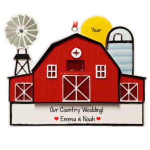 Image of Personalized Red Barn Farm Scene Country Wedding Ornament