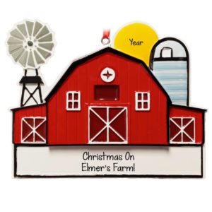 Image of Christmas Down On The Farm Red Barn And Windmill Ornament