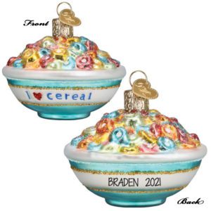 Image of Personalized BOWL OF CEREAL Glittered Glass Ornament