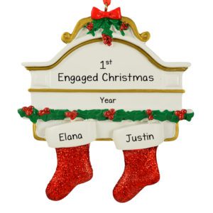 Image of First Engaged Christmas Glittered Stockings Personalized Ornament