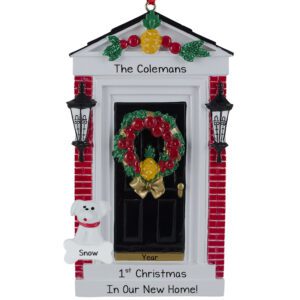 Personalized 1st Christmas In New Home With Pet BLACK Door Ornament