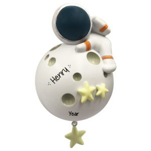 Image of Personalized Astronaut On Moon Dangling Star 3-D Ornament
