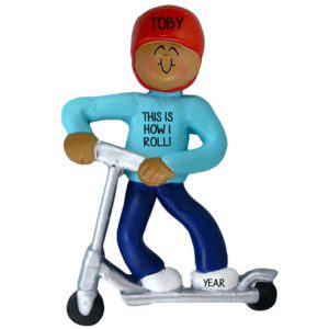 Image of Personalized BOY Riding Silver Scooter Ornament African American