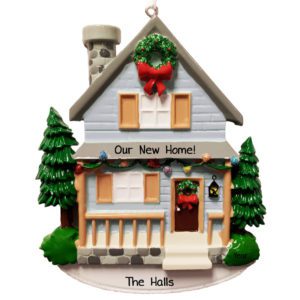 Image of Personalized BLUE Festive New Home Front Porch Ornament
