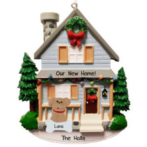 Image of Personalized BLUE New Home With Pet Front Porch Ornament