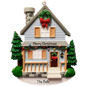 Image of Personalized BLUE Festive House Front Porch Ornament