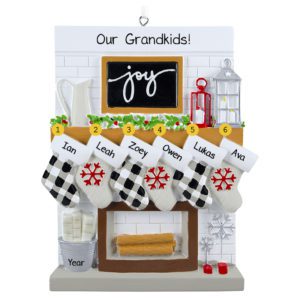 Image of Six Grandkids Festive Mantle With Stockings Personalized Ornament