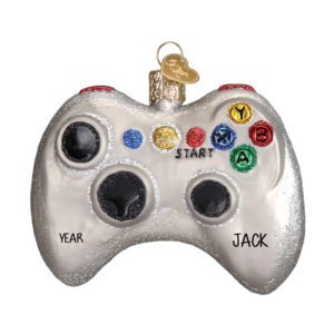 Image of Personalized White Video Game Controller Glittered Glass 3-D Ornament