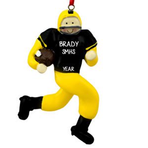 Image of Personalized Football Player Running With Ball BLACK And YELLOW Ornament