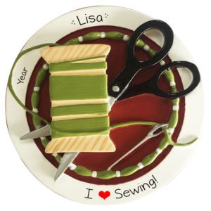 Image of Personalized Scissors And Green Thread Sewing Ornament