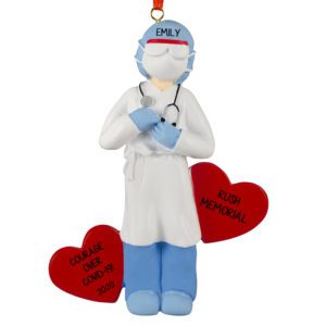 Image of Personalized FEMALE Courage Over COVID Two Hearts PPE Ornament