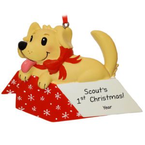 Image of Personalized TAN Puppy's 1st Christmas Red Present Ornament