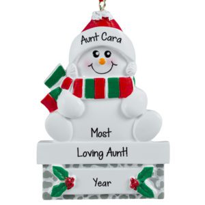 Image of Aunt Snowman Sitting On Mantle Ornament