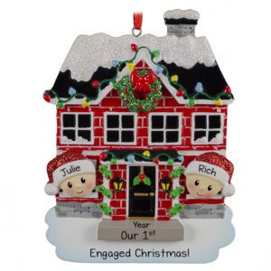 Image of Personalized Couple In Brick House With 2 Pets Ornament