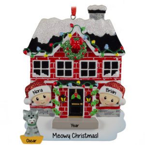 Image of Personalized Couple In Brick House With Cat Ornament