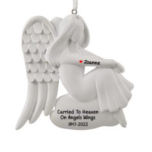 Image of Personalized Sitting Female Angel With Wings Memorial Ornament