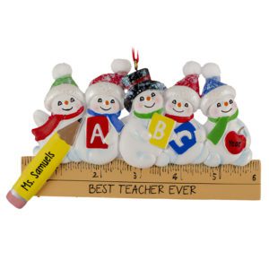 Image of Best Teacher Snowmen On Ruler Personalized Ornament
