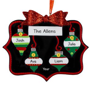 Image of Family Of Four Chalkboard Personalized Glittered Ornament