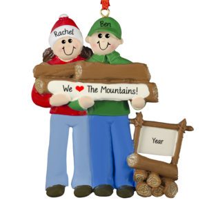 Image of Couple Holding Logs Loves The Mountains Personalized Ornament