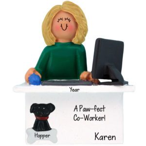 Image of Personalized BLONDE Working From Home With Pet Ornament